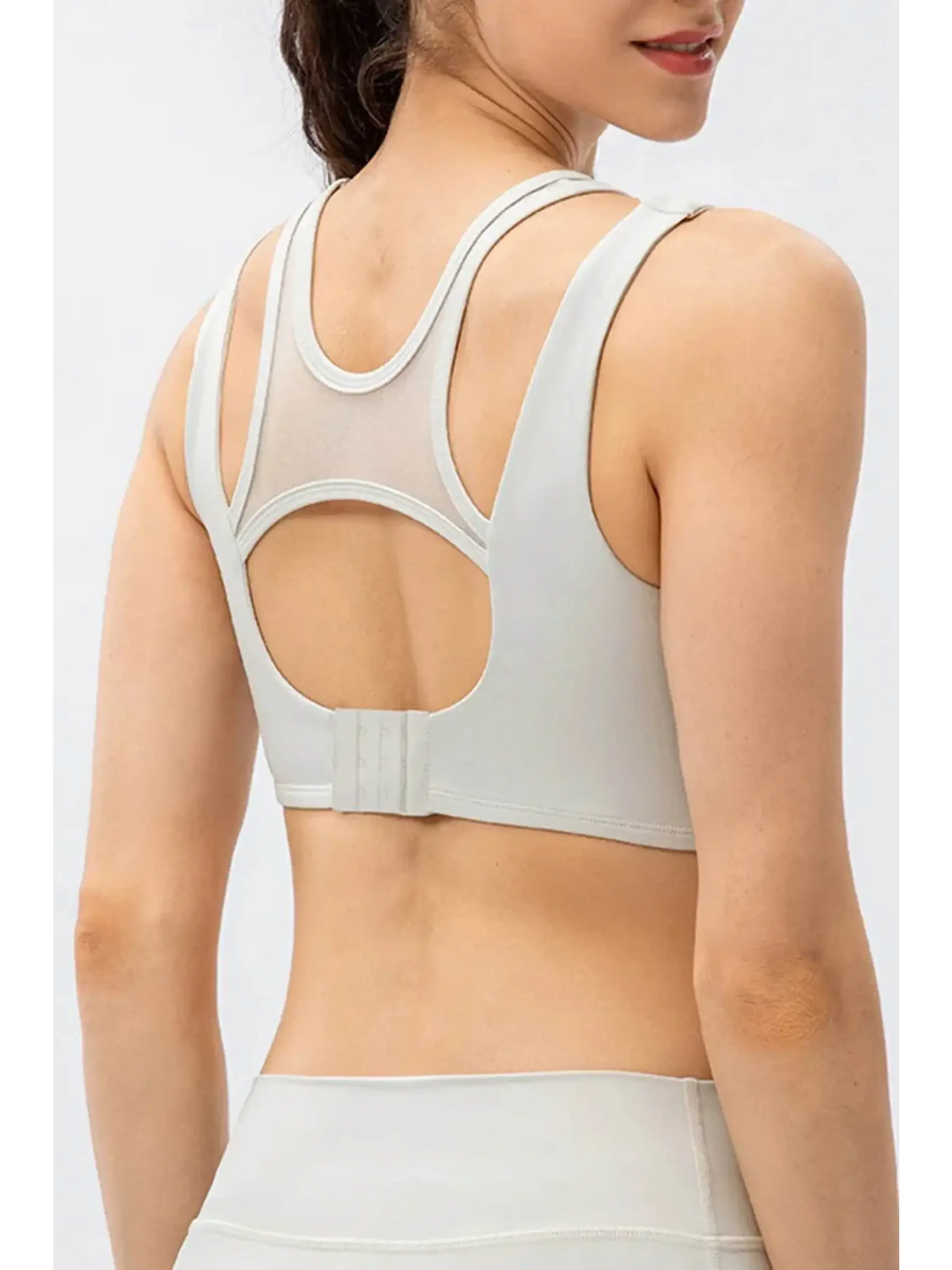 Babe Beachwear chic summer exercise crop top in light gray active tank with mesh back detailing