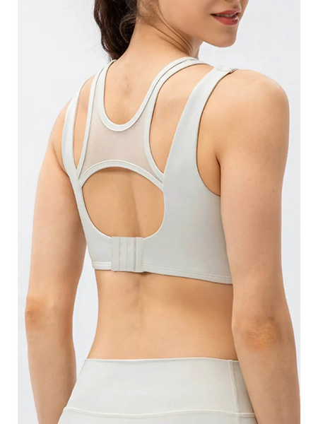 Babe Beachwear chic summer exercise crop top in light gray active tank with mesh back detailing