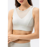 Babe Beachwaer active tank chic summer exercise crop top in light beige with mesh detail
