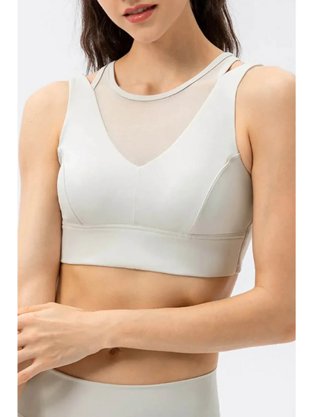 Babe Beachwaer active tank chic summer exercise crop top in light beige with mesh detail