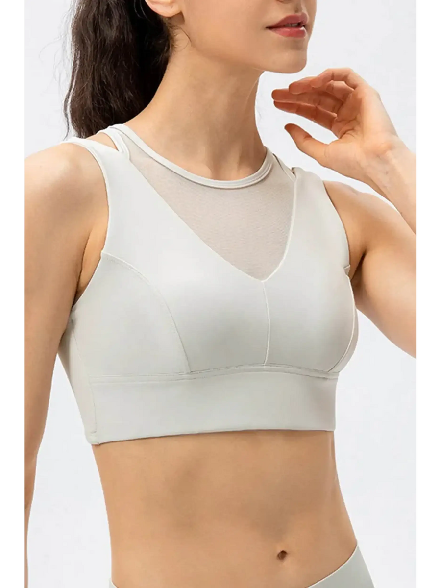 Babe Beachwear white active tank chic summer exercise crop top with mesh detail