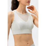 Babe Beachwear white active tank chic summer exercise crop top with mesh detail