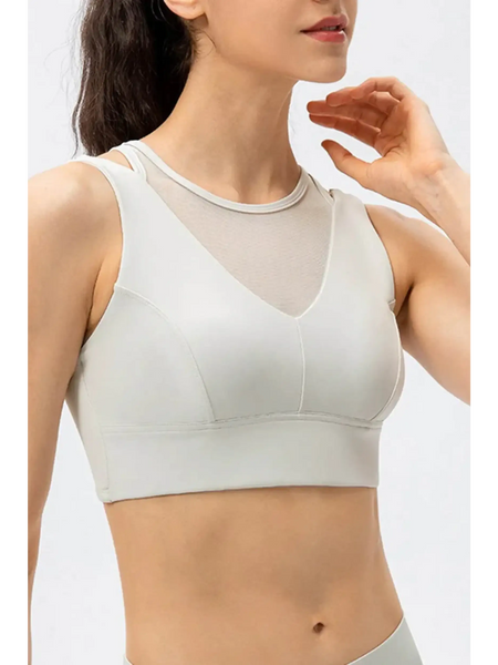 Babe Beachwear white active tank chic summer exercise crop top with mesh detail