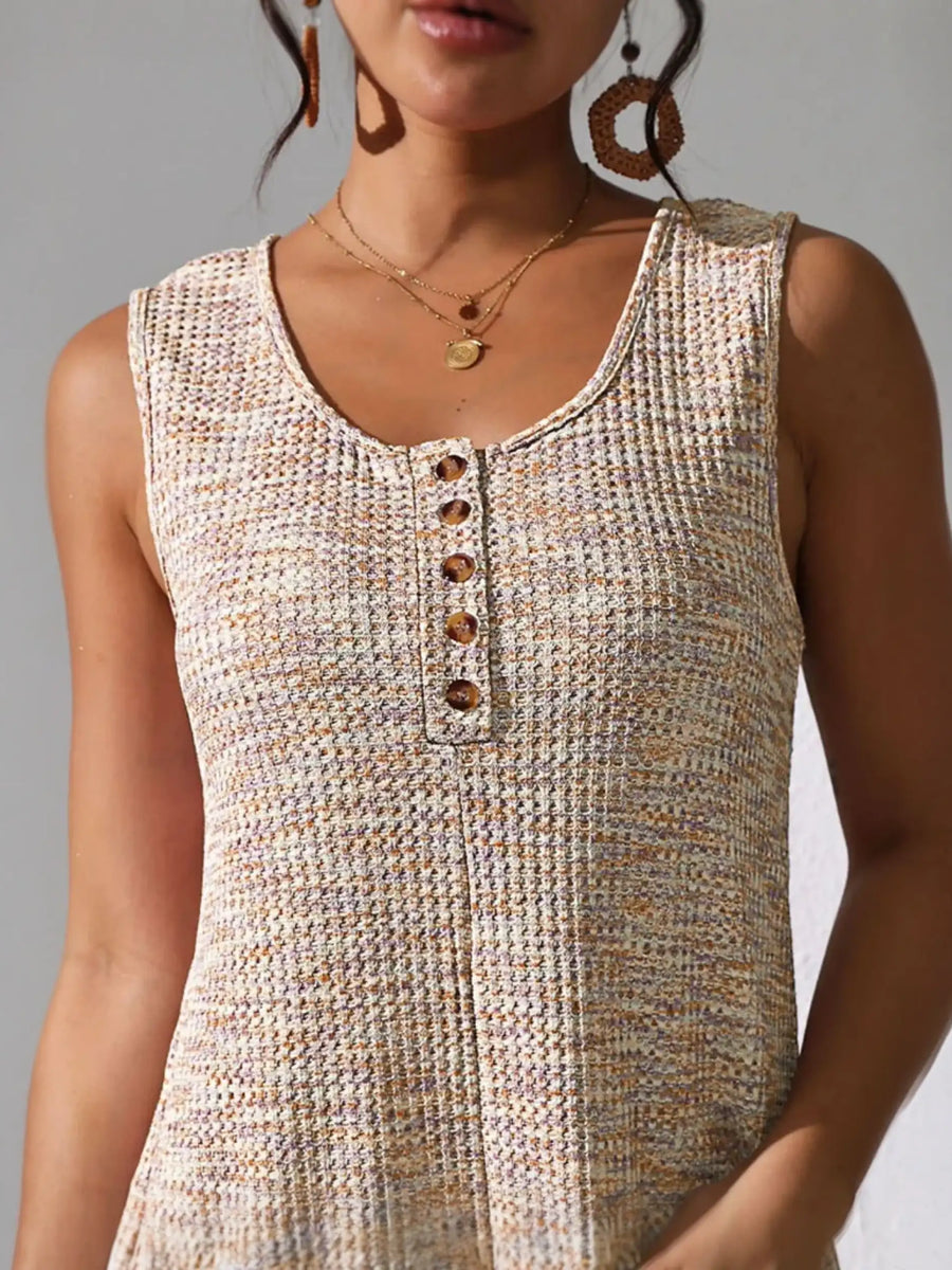 Babe Beachwear sleeveless knit romper with button detail in beige chic summer leisurewear romper