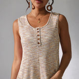 Babe Beachwear sleeveless knit romper with button detail in beige chic summer leisurewear romper