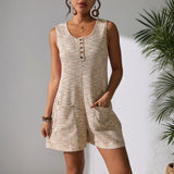 Babe Beachwear sleeveless romper with button front and pockets chic summer leisurewear romper