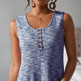 Babe Beachwear chic summer leisurewear romper sleeveless blue textured fabric with button detail
