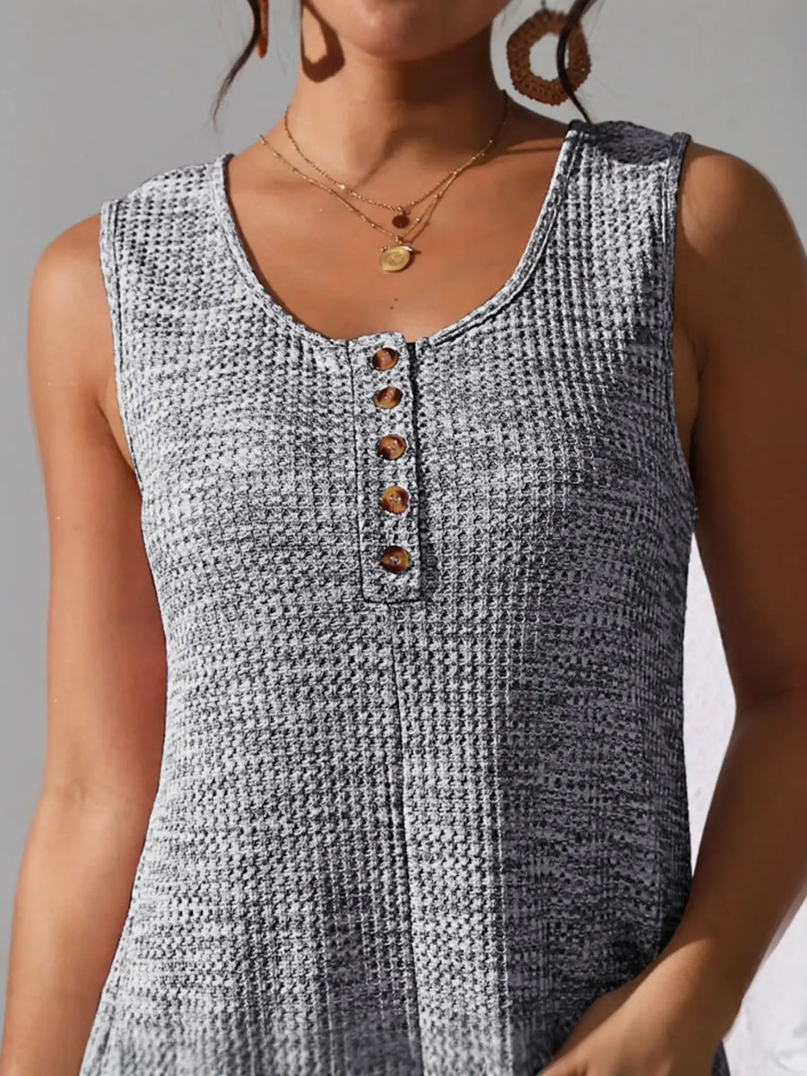 Babe Beachwear chic summer leisurewear romper in gray textured fabric with button details