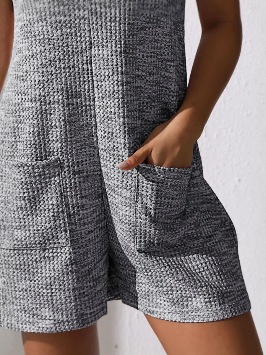 Gray textured chic summer leisurewear romper with front pockets by Babe Beachwear