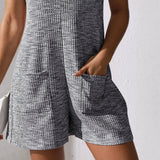 Gray textured chic summer leisurewear romper with front pockets by Babe Beachwear