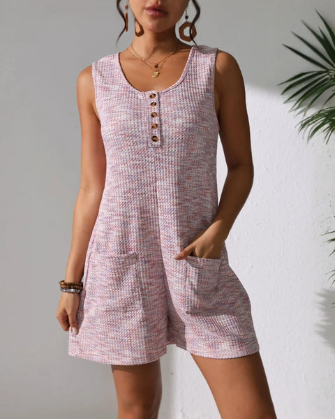 Babe Beachwear chic summer leisurewear romper in pink knit with button details and front pockets