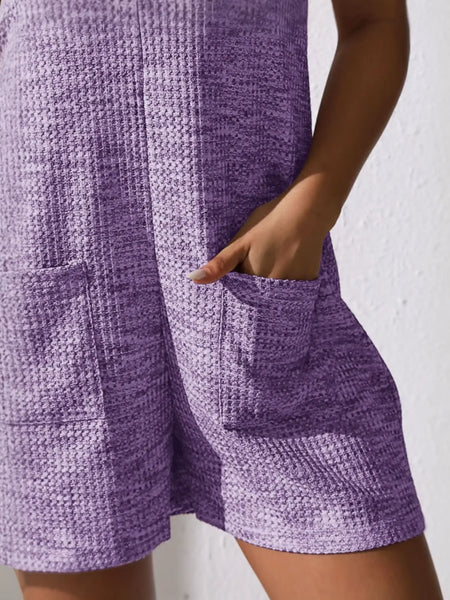 Babe Beachwear chic summer leisurewear romper in purple textured fabric with front pockets