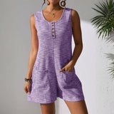 Babe Beachwear lavender chic summer leisurewear romper with pockets and button front