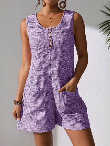 Babe Beachwear lavender chic summer leisurewear romper with pockets and button front