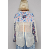 Trendsi chic summer plaid patchwork top long sleeve shirt with floral and knit back design