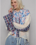 Trendsi chic summer plaid patchwork top long sleeve shirt with mixed floral and plaid patterns