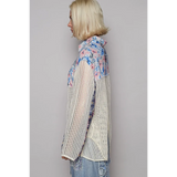 Trendsi chic summer plaid patchwork top long sleeve shirt with floral and knit design