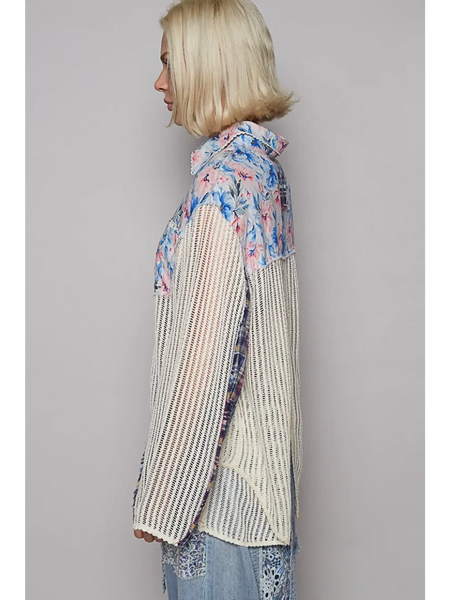 Trendsi chic summer plaid patchwork top long sleeve shirt with floral and knit design