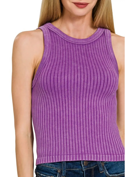 Trendsi purple ribbed sleeveless top perfect for chic summer tank tops for women