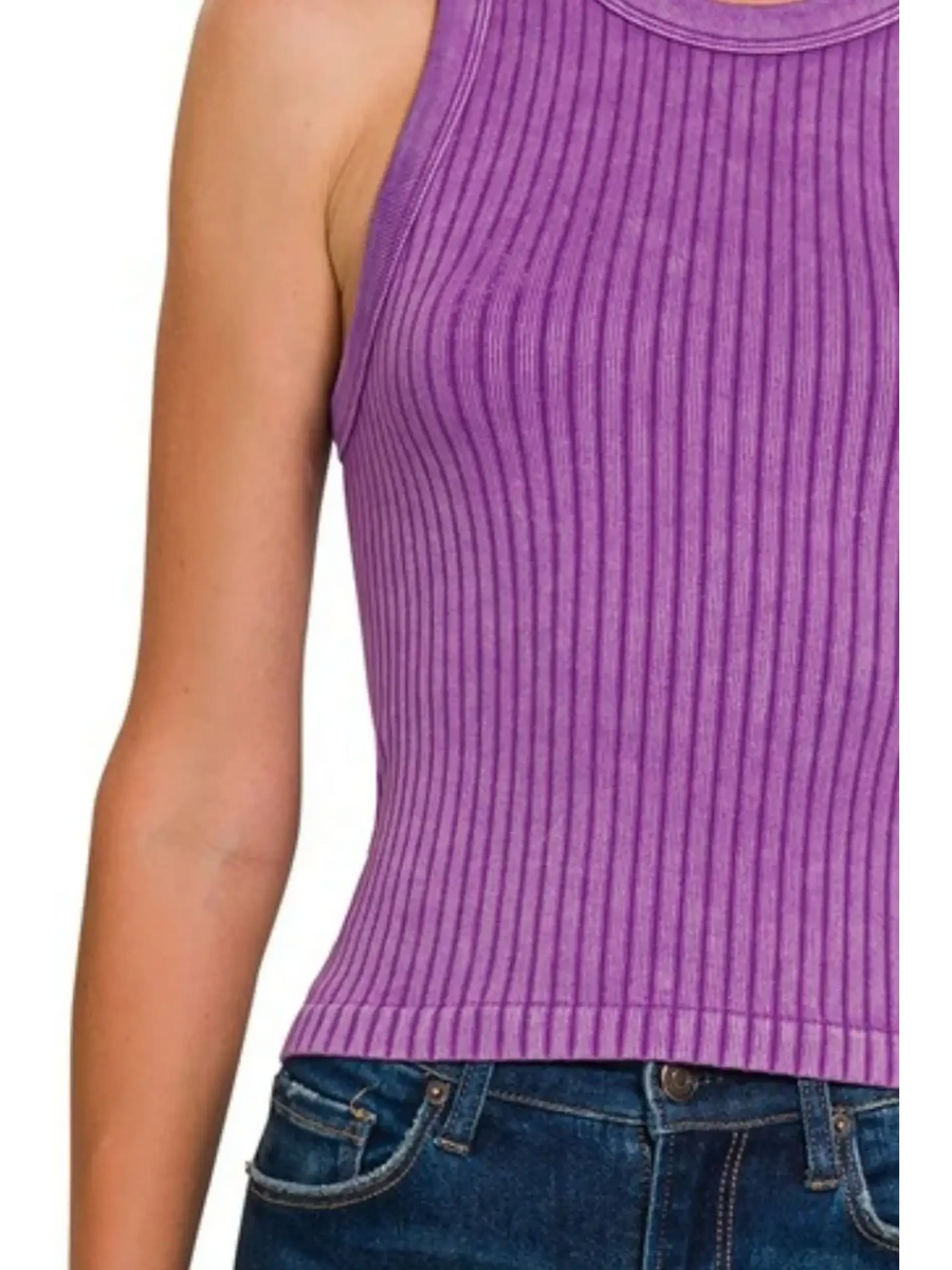 Trendsi purple ribbed sleeveless top, chic summer tank tops for women with fitted style