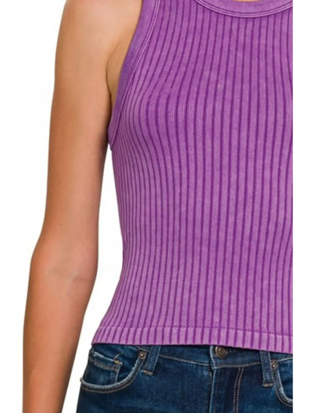 Trendsi purple ribbed sleeveless top, chic summer tank tops for women with fitted style