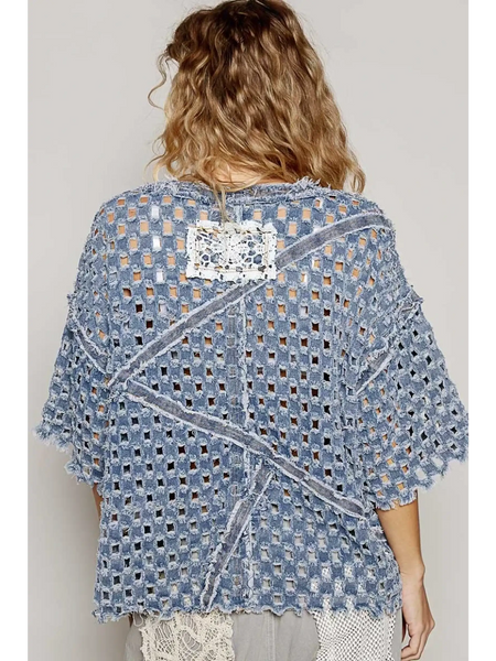 Trendsi long sleeve shirt with open weave design, perfect chic summer tops for women