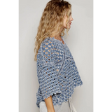 Trendsi long sleeve shirt in blue crochet knit design, a chic summer tops for women