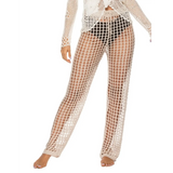 Beach Babes chic swimsuit cover up pants in white mesh design over black swim shorts