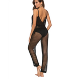 Beach Babes black mesh swim shorts as chic swimsuit cover up pants with open knit design