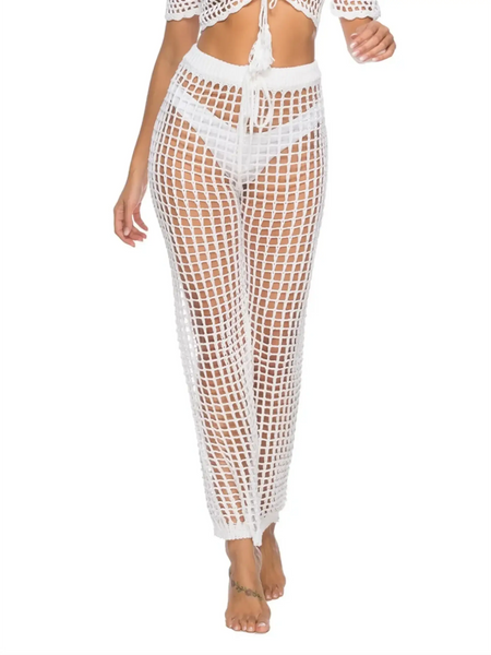 Beach Babes white mesh chic swimsuit cover up pants perfect for stylish swimwear layering