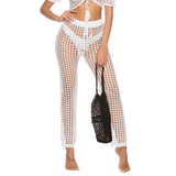 Beach Babes white crochet swim shorts as chic swimsuit cover up pants with drawstring waist