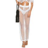 Beach Babes white open net chic swimsuit cover up pants over white swim shorts