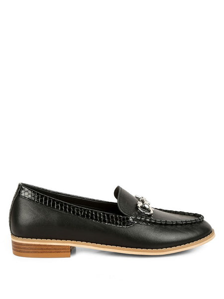 Chic women's horsebit loafers with hardware in black leather by Babe Beachwear