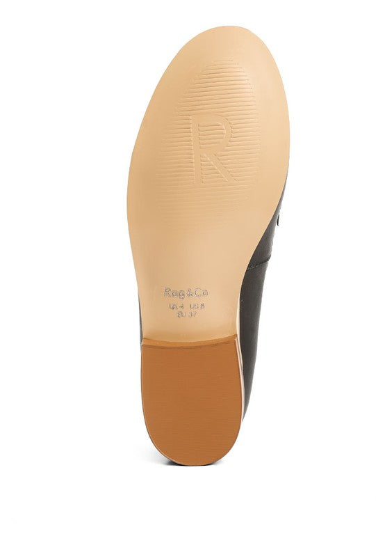 Sole view of chic women's horsebit loafers with hardware by Babe Beachwaer in black leather