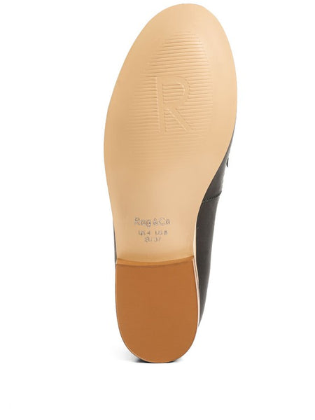 Sole view of chic women's horsebit loafers with hardware by Babe Beachwaer in black leather