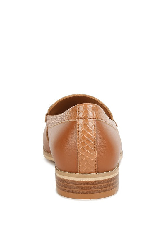 Babe Beachwear chic women's horsebit loafers with hardware in tan leather shown from back view