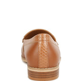 Babe Beachwear chic women's horsebit loafers with hardware in tan leather shown from back view