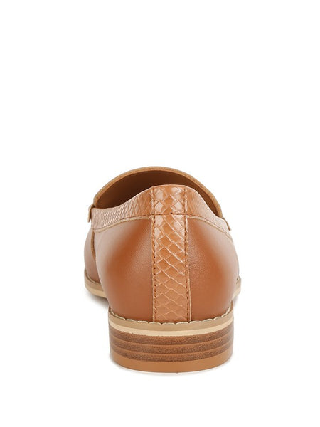 Babe Beachwear chic women's horsebit loafers with hardware in tan leather shown from back view