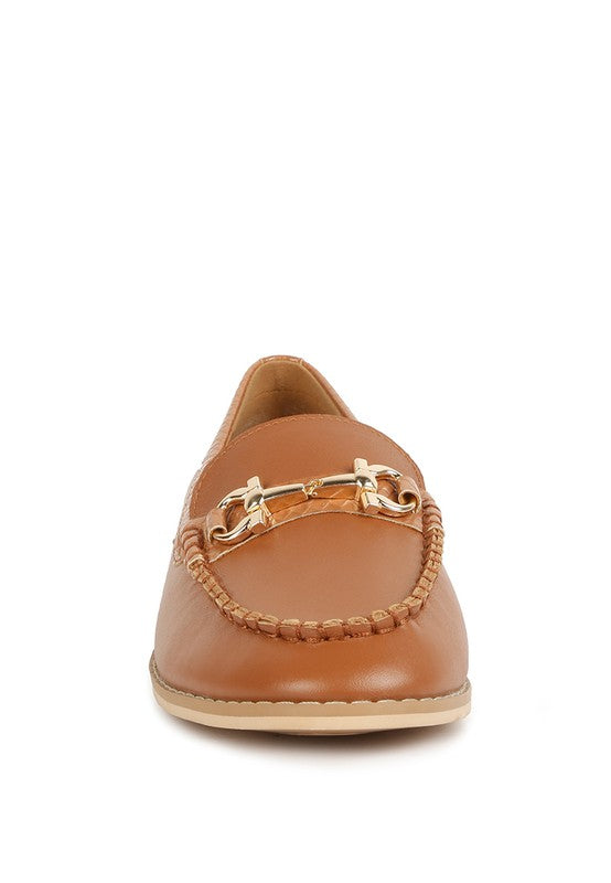 Babe Beachwear chic women's horsebit loafers with hardware in tan leather with detailed stitching