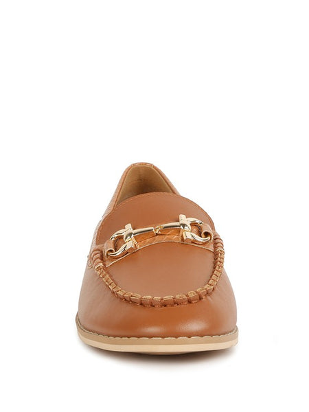 Babe Beachwear chic women's horsebit loafers with hardware in tan leather with detailed stitching