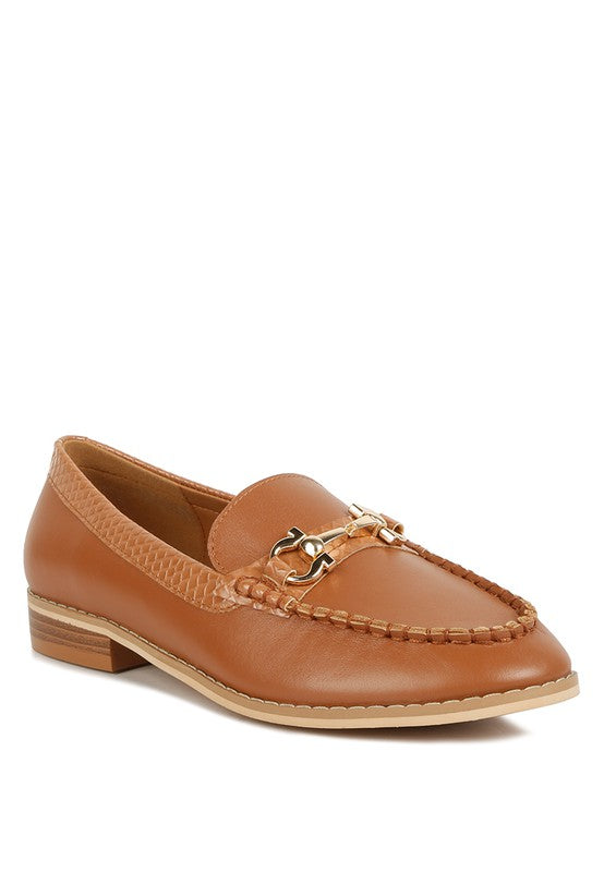 brown Chic women's horsebit loafers with hardware in tan leather by Babe Beachwear