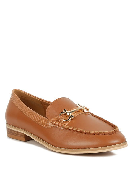 brown Chic women's horsebit loafers with hardware in tan leather by Babe Beachwear