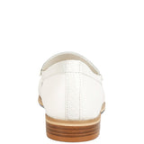 Back view of chic women's horsebit loafers with hardware in white leather by Babe Beachwear