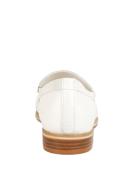 Back view of chic women's horsebit loafers with hardware in white leather by Babe Beachwear