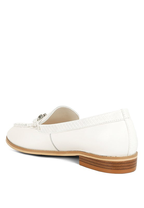 Babe Beachwaer chic women's horsebit loafers with hardware in white leather and wooden heel