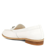 Babe Beachwaer chic women's horsebit loafers with hardware in white leather and wooden heel
