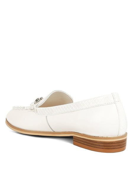Babe Beachwaer chic women's horsebit loafers with hardware in white leather and wooden heel