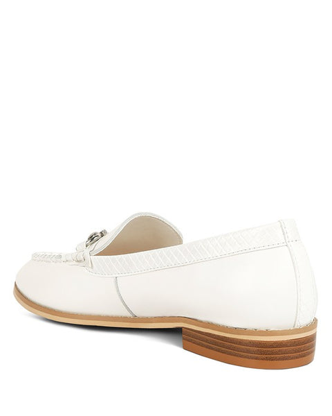 Babe Beachwaer chic women's horsebit loafers with hardware in white leather and wooden heel