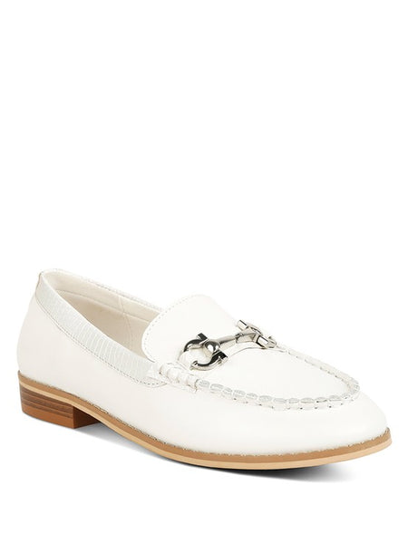 beautiful Chic women's horsebit loafers with hardware in white leather by Babe Beachwear