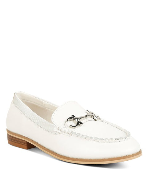 beautiful Chic women's horsebit loafers with hardware in white leather by Babe Beachwear